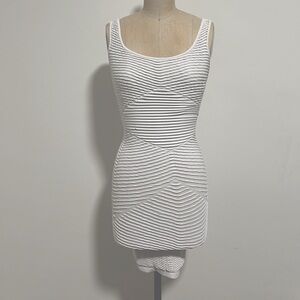 Bebe bodycon gathered rib knit dress in white